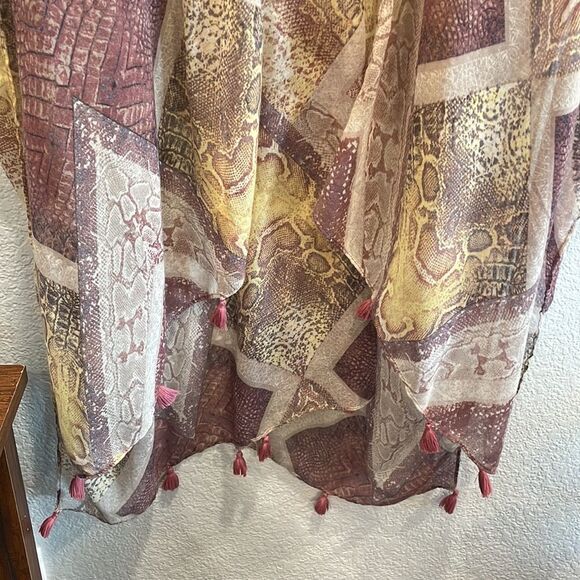 Cato Lightweight Purple & Yellow Snakeskin Tassel Kimono Cardigan One Size - Picture 5 of 9